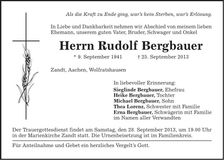 Traueranzeige Rudolf Bergbauer