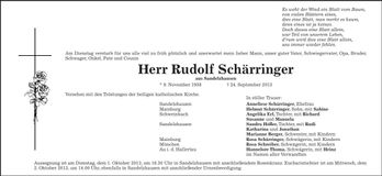 Traueranzeige Rudolf Schärringer