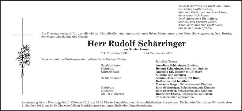 Traueranzeige Rudolf Schärringer