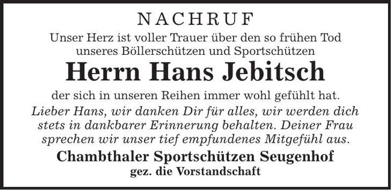 Traueranzeige Hans Jebitsch