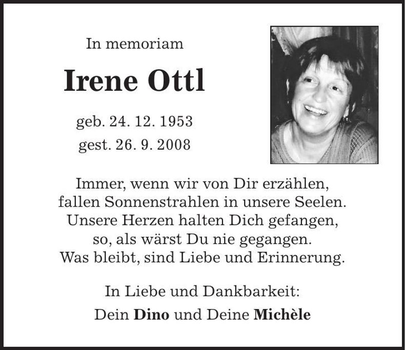 Traueranzeige Irene Ottl