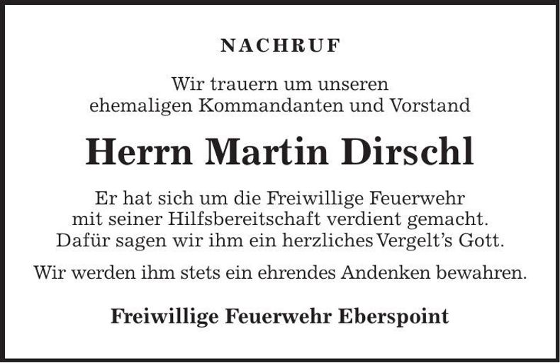 Traueranzeige Martin Dirschl