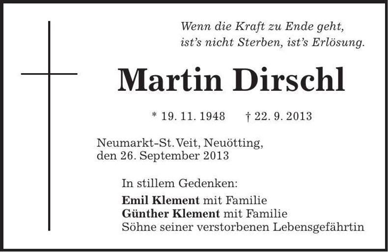 Traueranzeige Martin Dirschl
