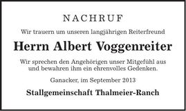 Traueranzeige Albert Voggenreiter
