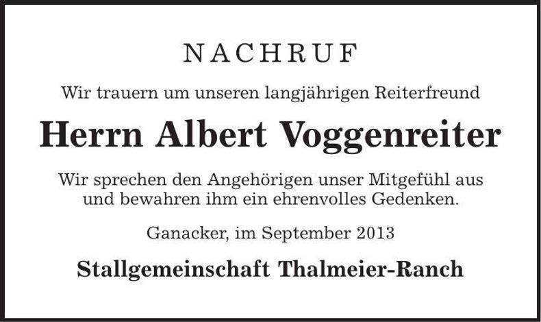 Traueranzeige Albert Voggenreiter