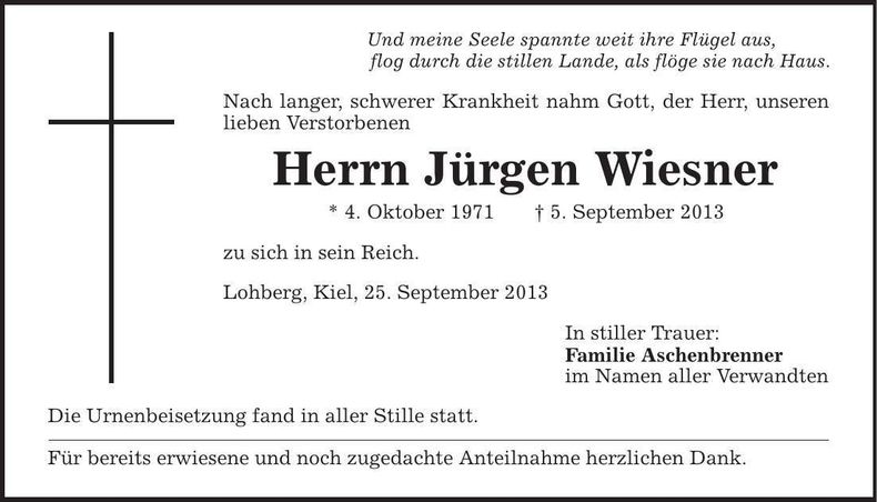 Traueranzeige Jürgen Wiesner