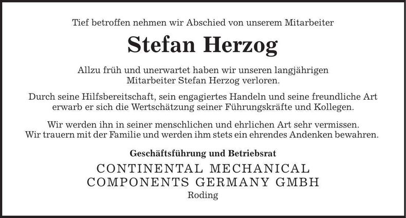 Traueranzeige Stefan Herzog
