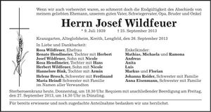 Traueranzeige Josef Wildfeuer