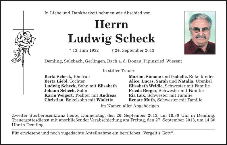 Traueranzeige Ludwig Scheck