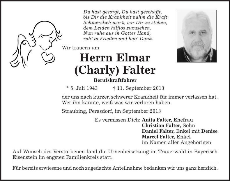 Traueranzeige Elmar (Charly) Falter