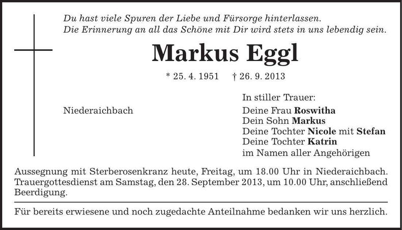 Traueranzeige Markus Eggl