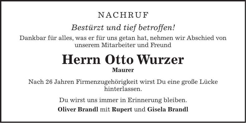 Traueranzeige Otto Wurzer
