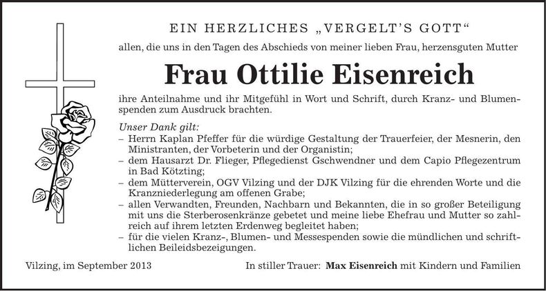 Traueranzeige Ottilie Eisenreich
