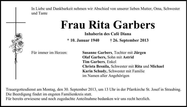 Traueranzeige Rita Garbers