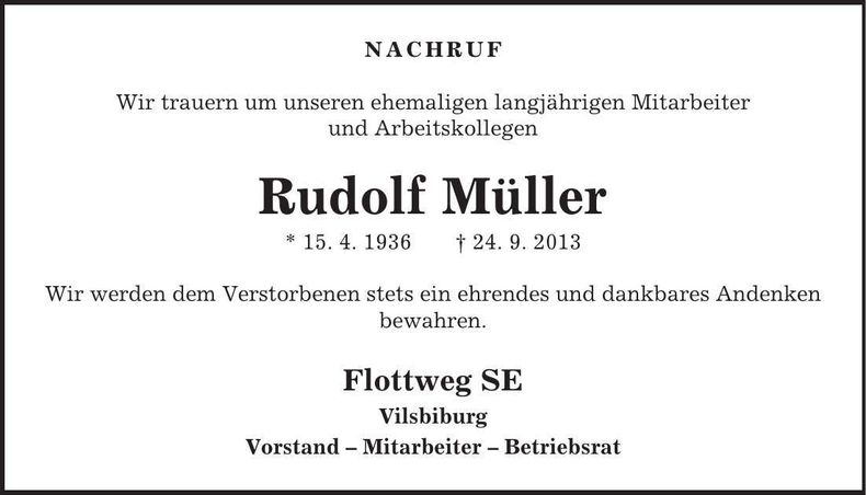 Traueranzeige Rudolf Müller