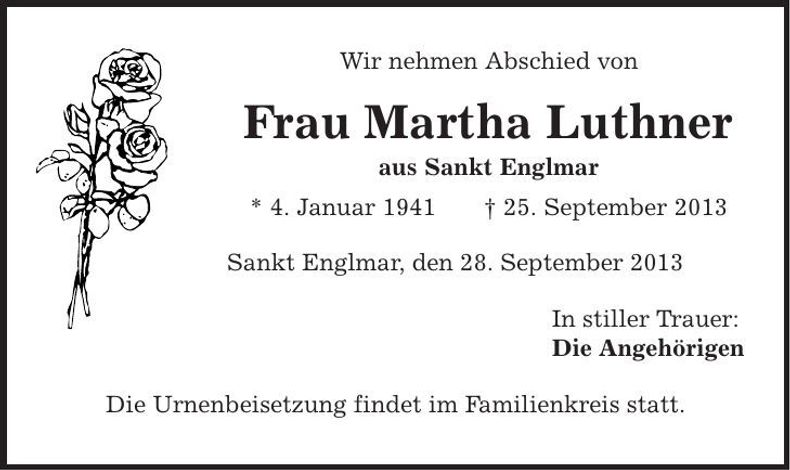Traueranzeige Martha Luther
