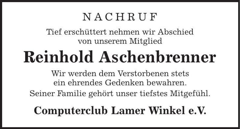 Traueranzeige Reinhold Aschenbrenner
