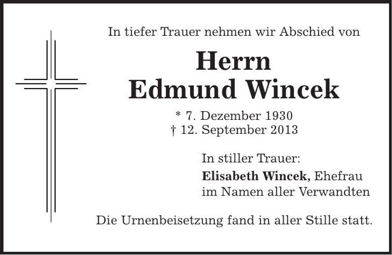 Traueranzeige Edmund Wincek