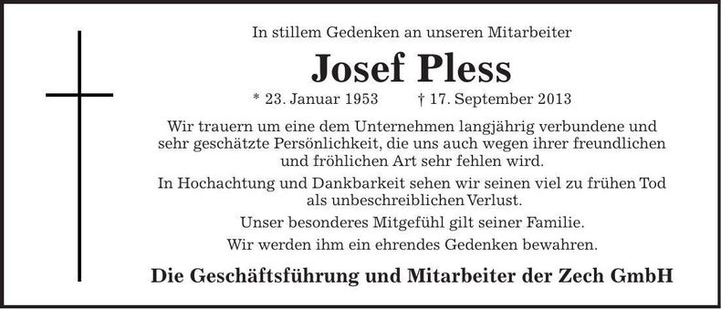 Traueranzeige Josef Pless