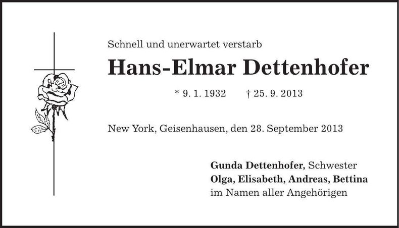 Traueranzeige Hans-Elmar Dettenhofer