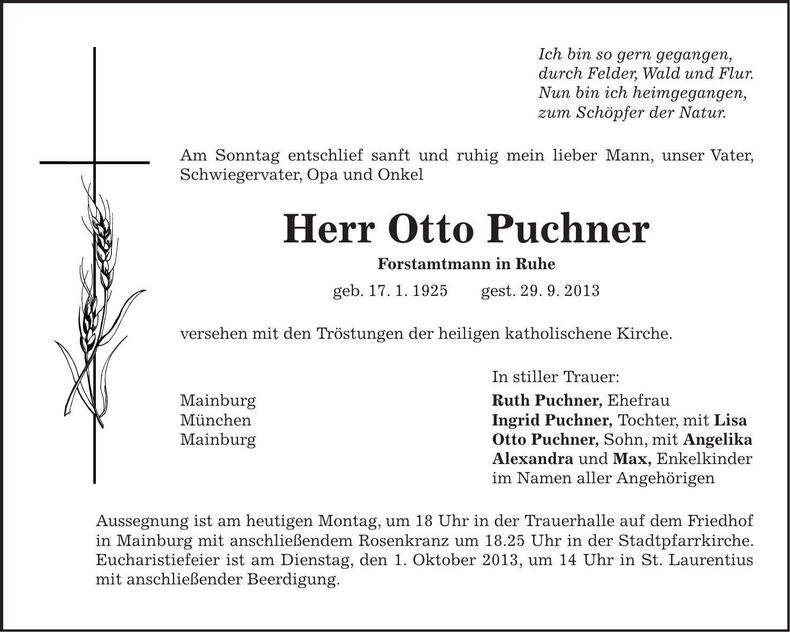 Traueranzeige Otto Puchner