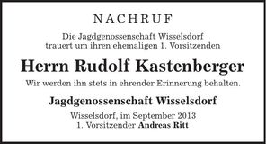 Traueranzeige Rudolf Kastenberger