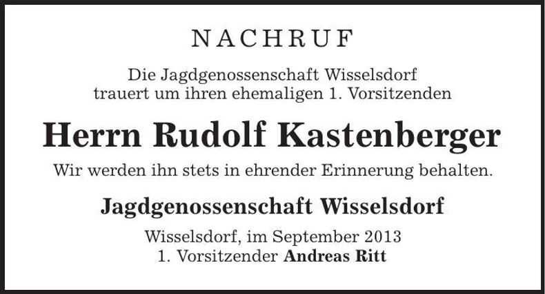 Traueranzeige Rudolf Kastenberger