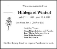 Traueranzeige Hildegard Winterl