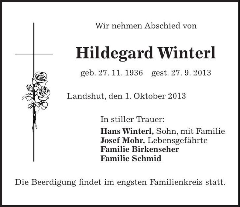 Traueranzeige Hildegard Winterl