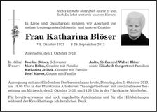 Traueranzeige Katharina Blöser