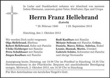 Traueranzeige Franz Hellebrand