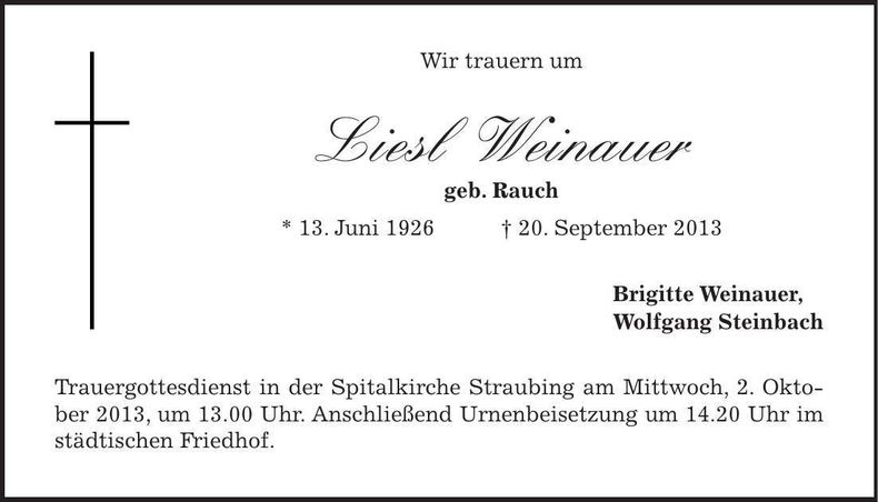 Traueranzeige Liesl Weinauer