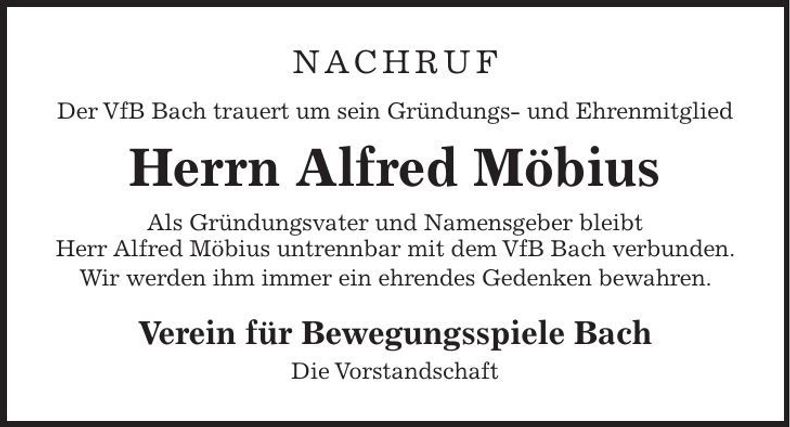 Traueranzeige Alfred Möbius