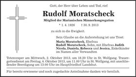 Traueranzeige Rudolf Moratscheck
