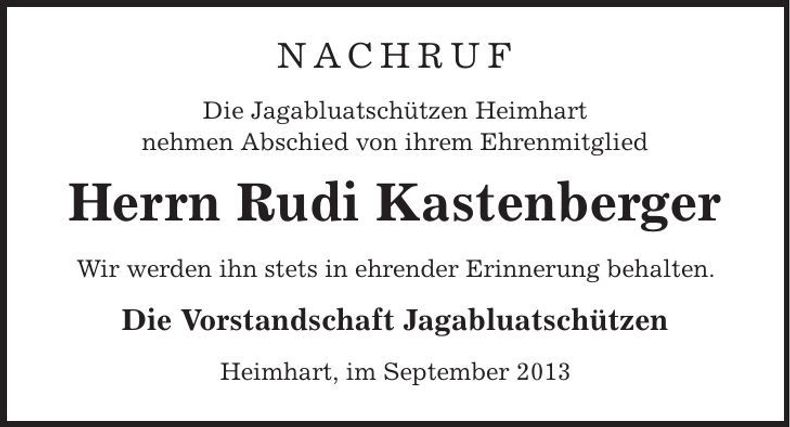 Traueranzeige Rudi Kastenberger