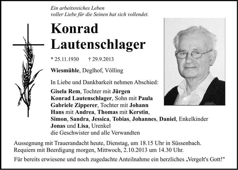 Traueranzeige Konrad Lautenschlager