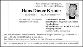 Traueranzeige Hans Dieter Krüner