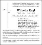 Traueranzeige Wilhelm Rogl