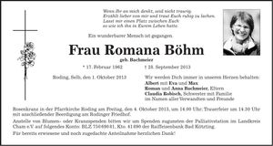 Traueranzeige Romana Böhm