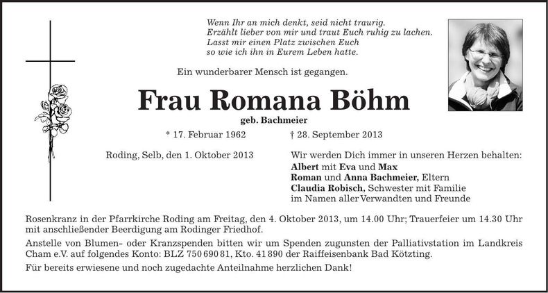 Traueranzeige Romana Böhm