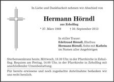 Traueranzeige Hermann Hörndl