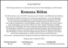 Traueranzeige Johanna Böhm