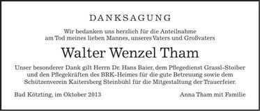 Traueranzeige Walter Wenzel Wenzel