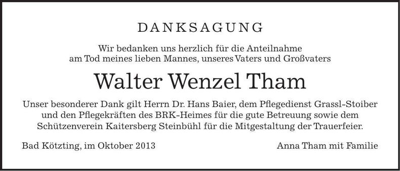 Traueranzeige Walter Wenzel Wenzel