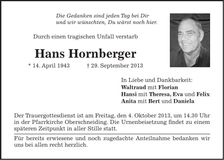 Traueranzeige Hans Hornberger