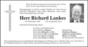 Traueranzeige Richard Lankes