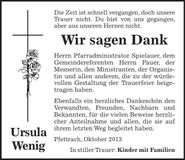 Traueranzeige Ursula Wenig
