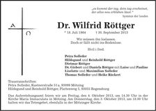 Traueranzeige Wilfrid Röttger