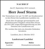 Traueranzeige Josef Sturm