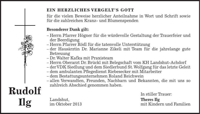 Traueranzeige Rudolf Ilg